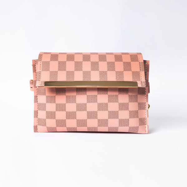 3 Zipper Checkered Elegance Crossbody Pink