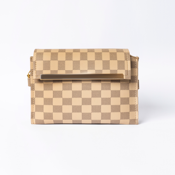 3 Zipper Checkered Elegance Crossbody Beige
