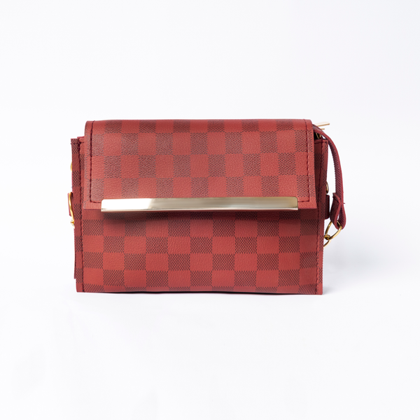 3 Zipper Checkered Elegance Crossbody Maroon