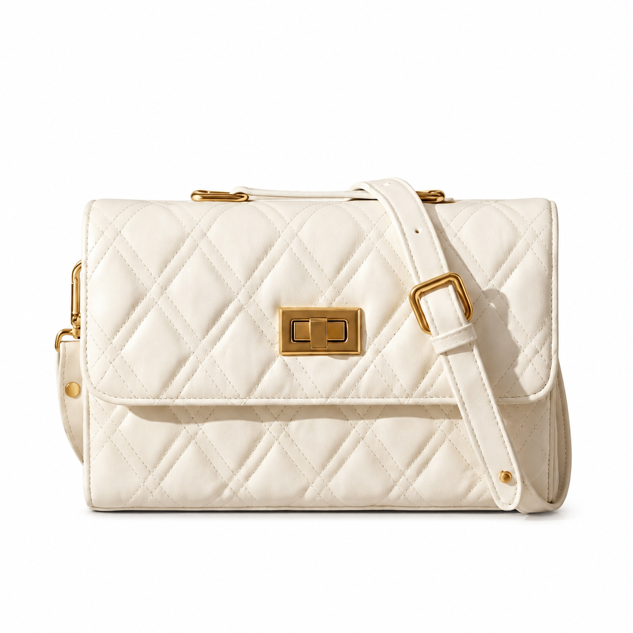 Elegant Quilted Shoulder Bag HAR4 White