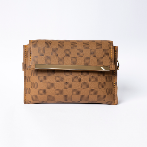 3 Zipper Checkered Elegance Crossbody Camel