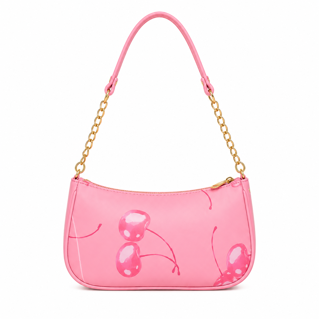 Pink Cherry Gold Chain Shoulder Bag