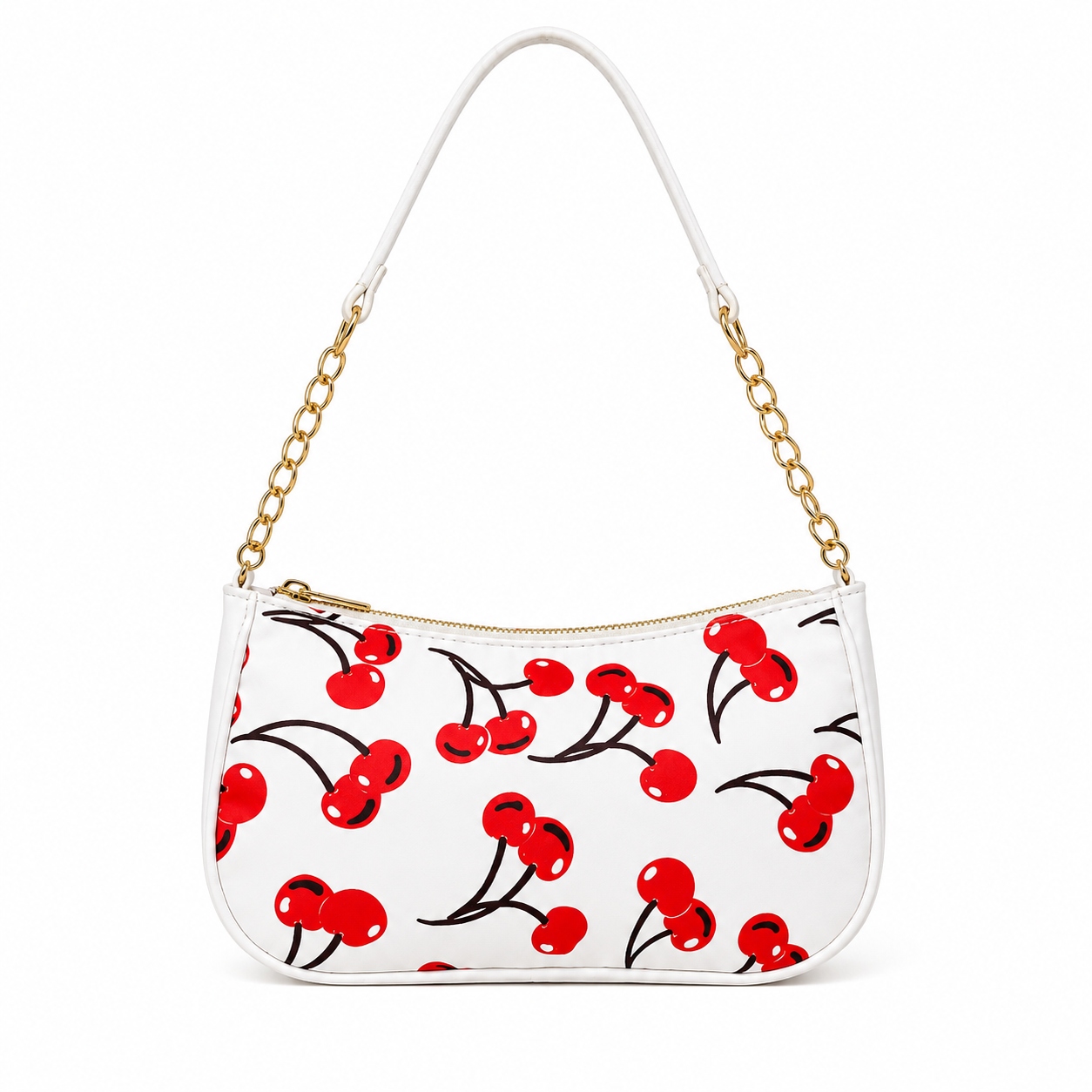 White Cherry Gold Chain Shoulder Bag