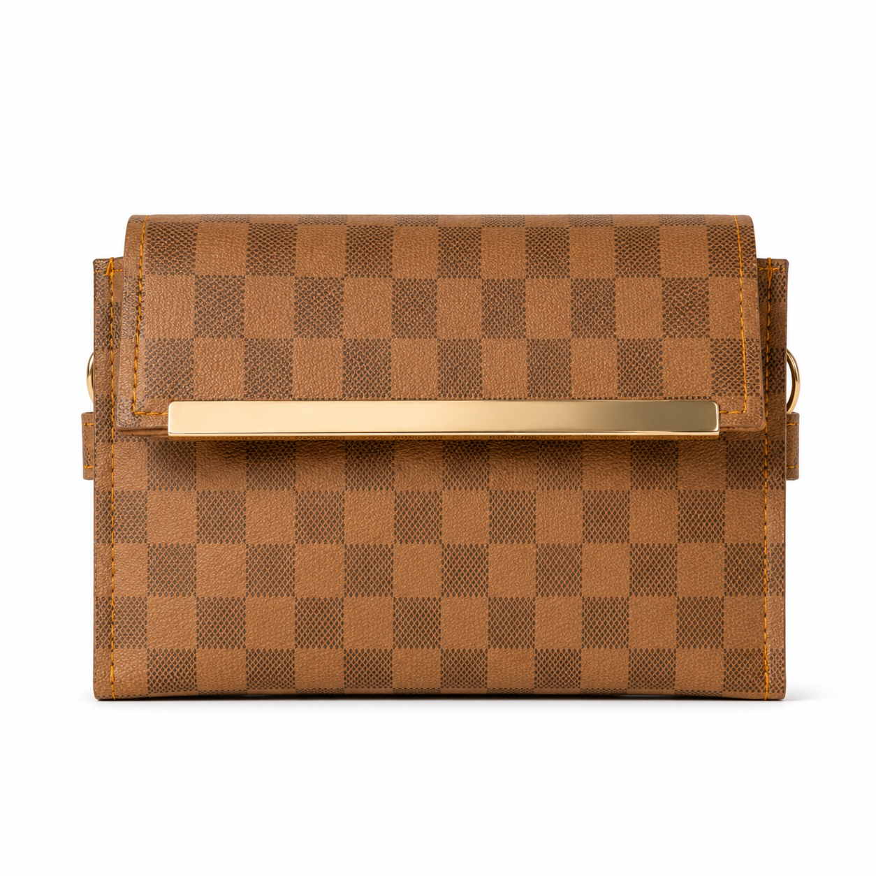 3 Zipper Checkered Elegance Crossbody Camel