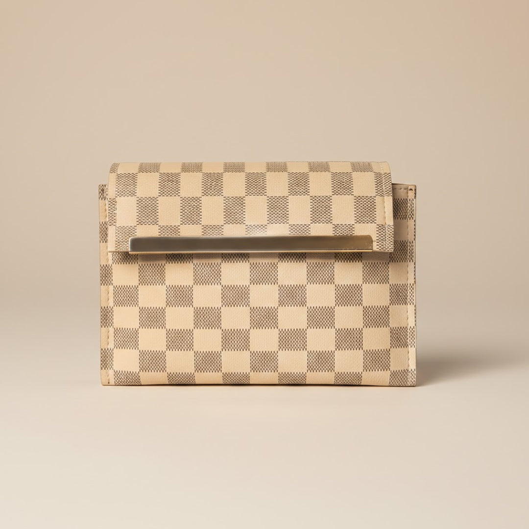 3 Zipper Checkered Elegance Crossbody Beige
