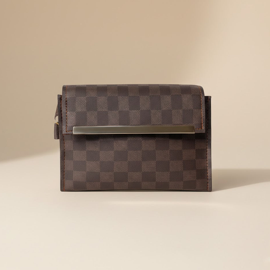 3 Zipper Checkered Elegance Crossbody Brown