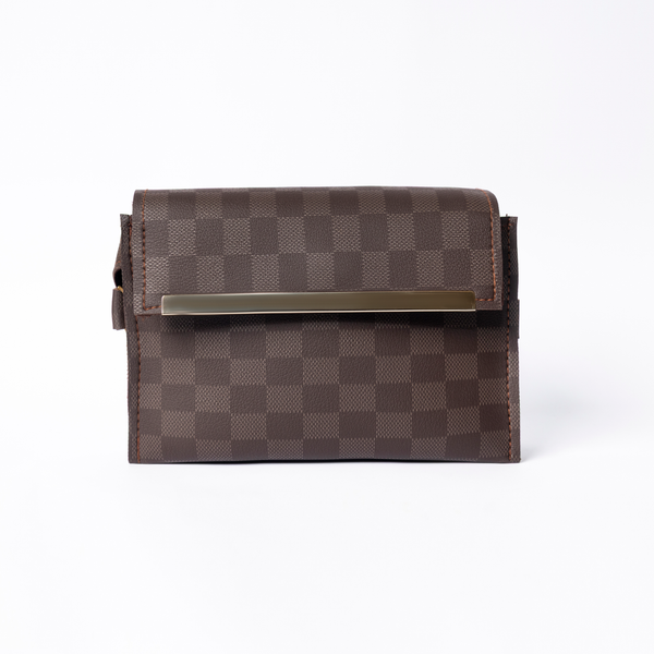 3 Zipper Checkered Elegance Crossbody Brown