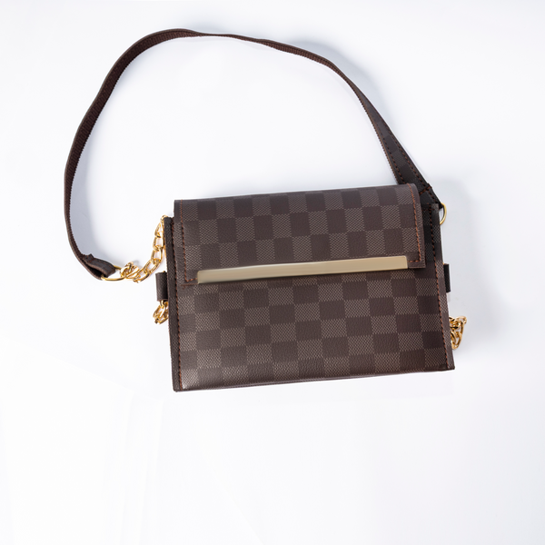 3 Zipper Checkered Elegance Crossbody Brown
