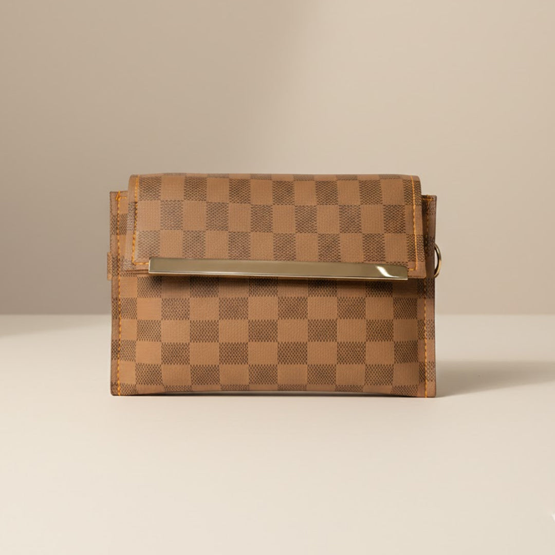 3 Zipper Checkered Elegance Crossbody Camel