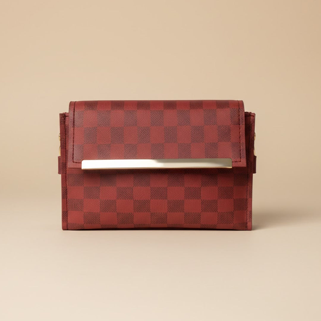 3 Zipper Checkered Elegance Crossbody Maroon