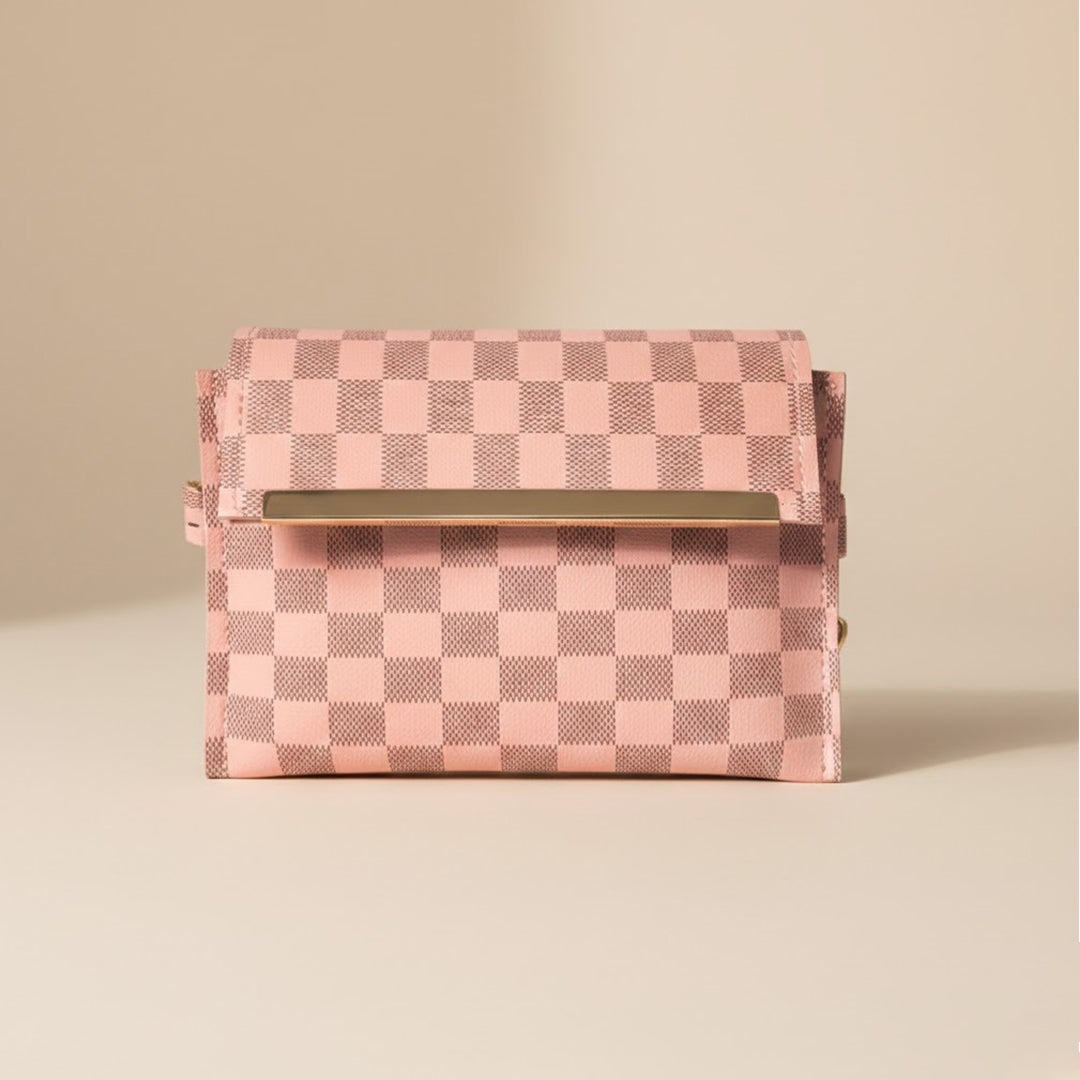 3 Zipper Checkered Elegance Crossbody Pink