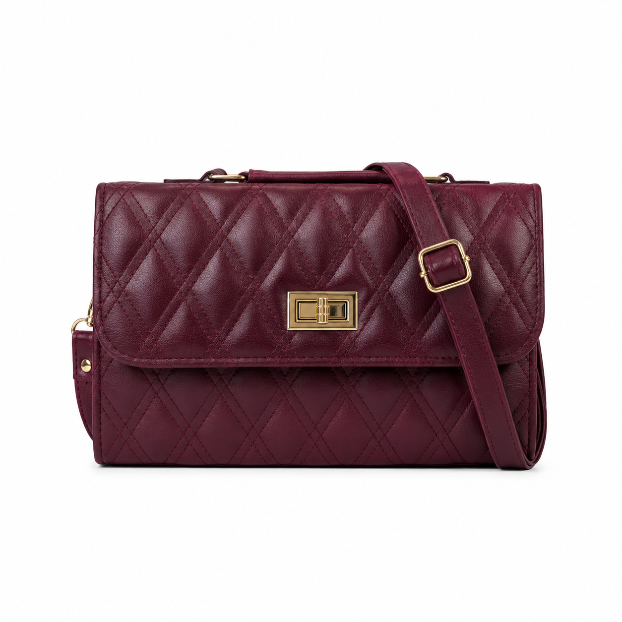Elegant Quilted Shoulder Bag HAR4 Maroon
