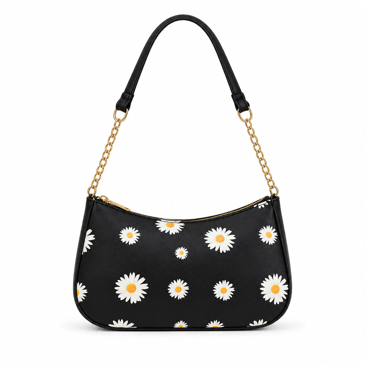Black Floral Gold Chain Shoulder Bag