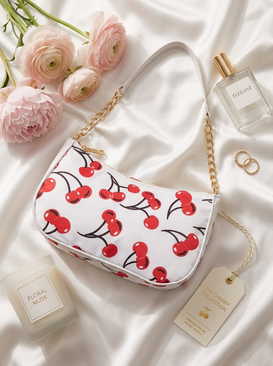 White Cherry Gold Chain Shoulder Bag