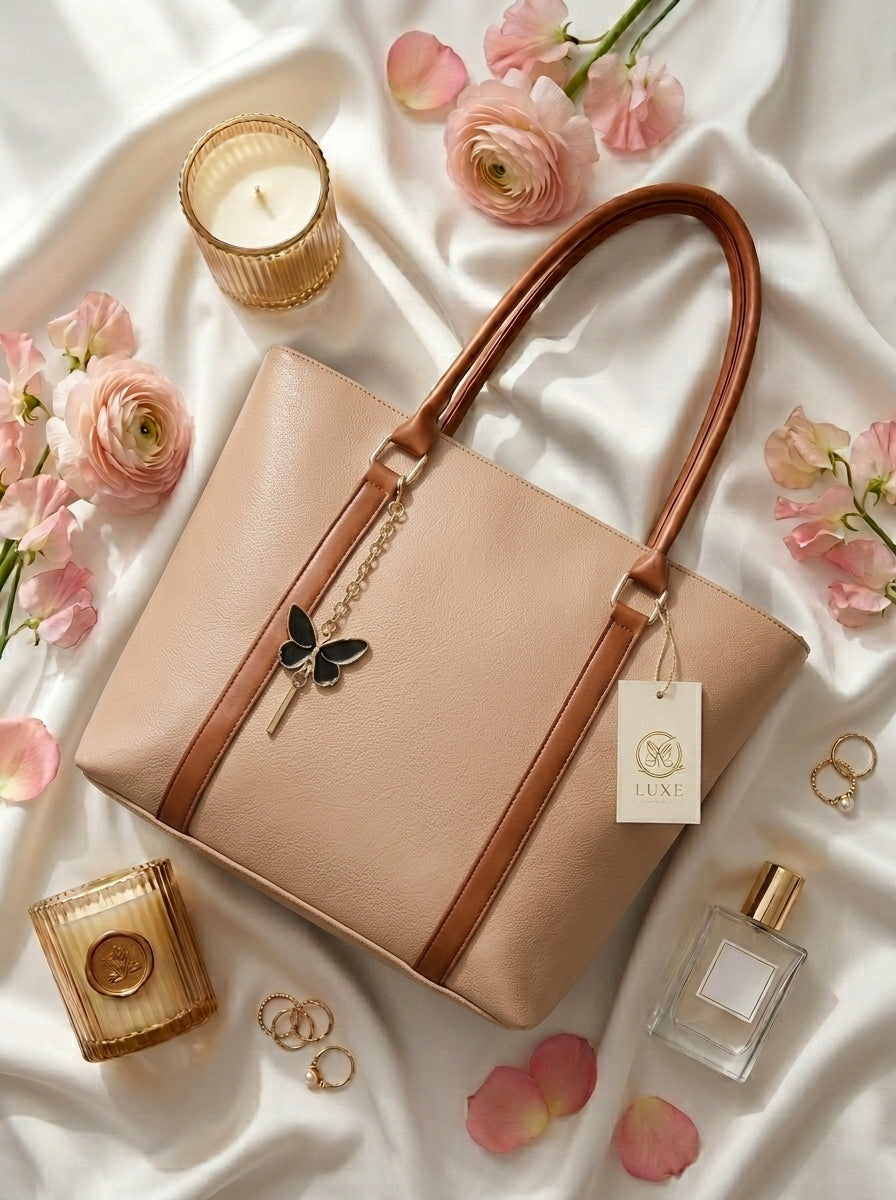 Butterfly Elegant Tote Bag Beige
