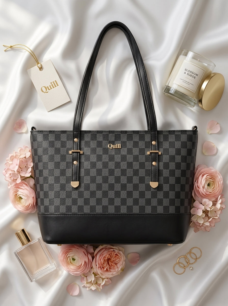 Premium Checkered Tote Bag Black