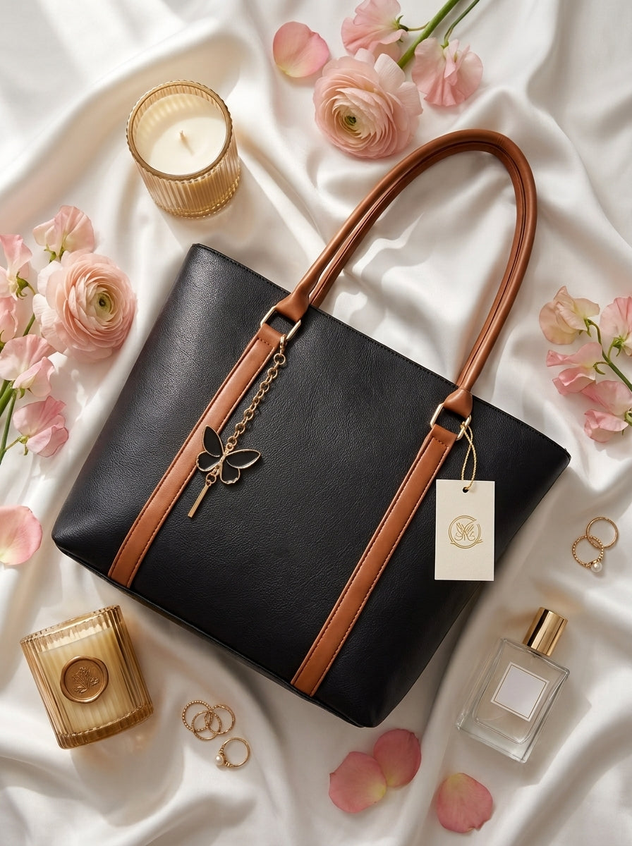 Butterfly Elegant Tote Bag Black