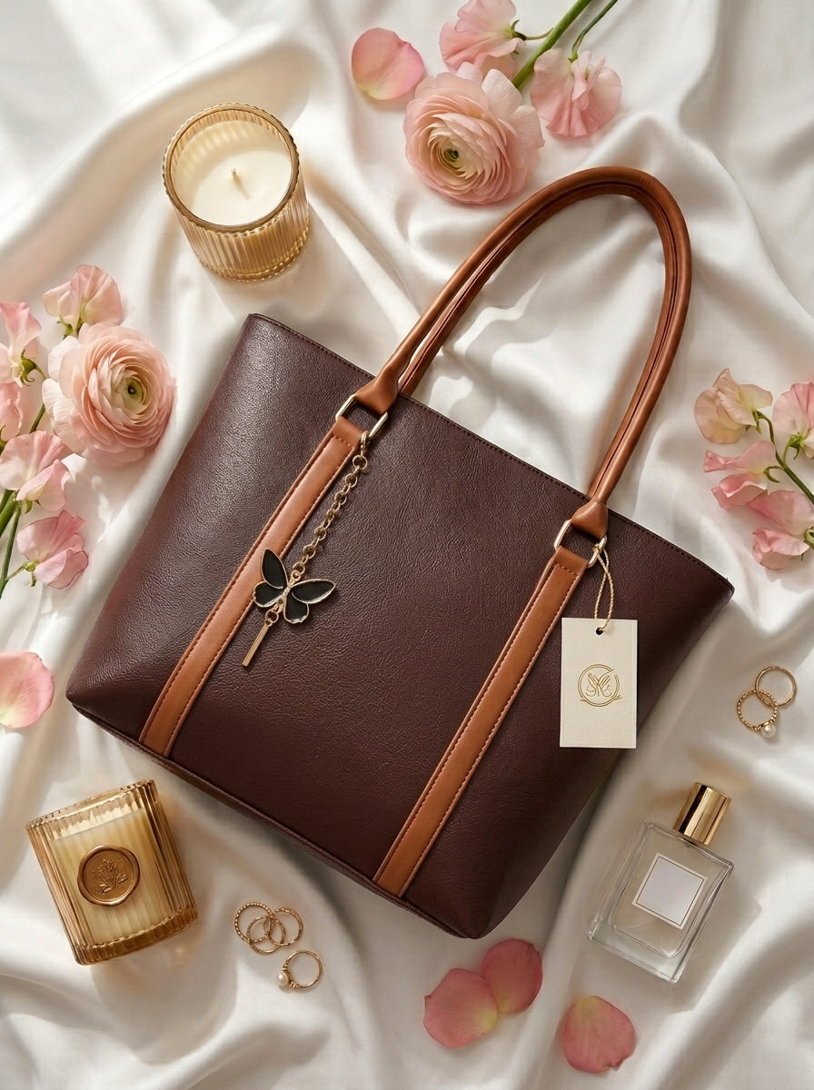 Butterfly Elegant Tote Bag Brown