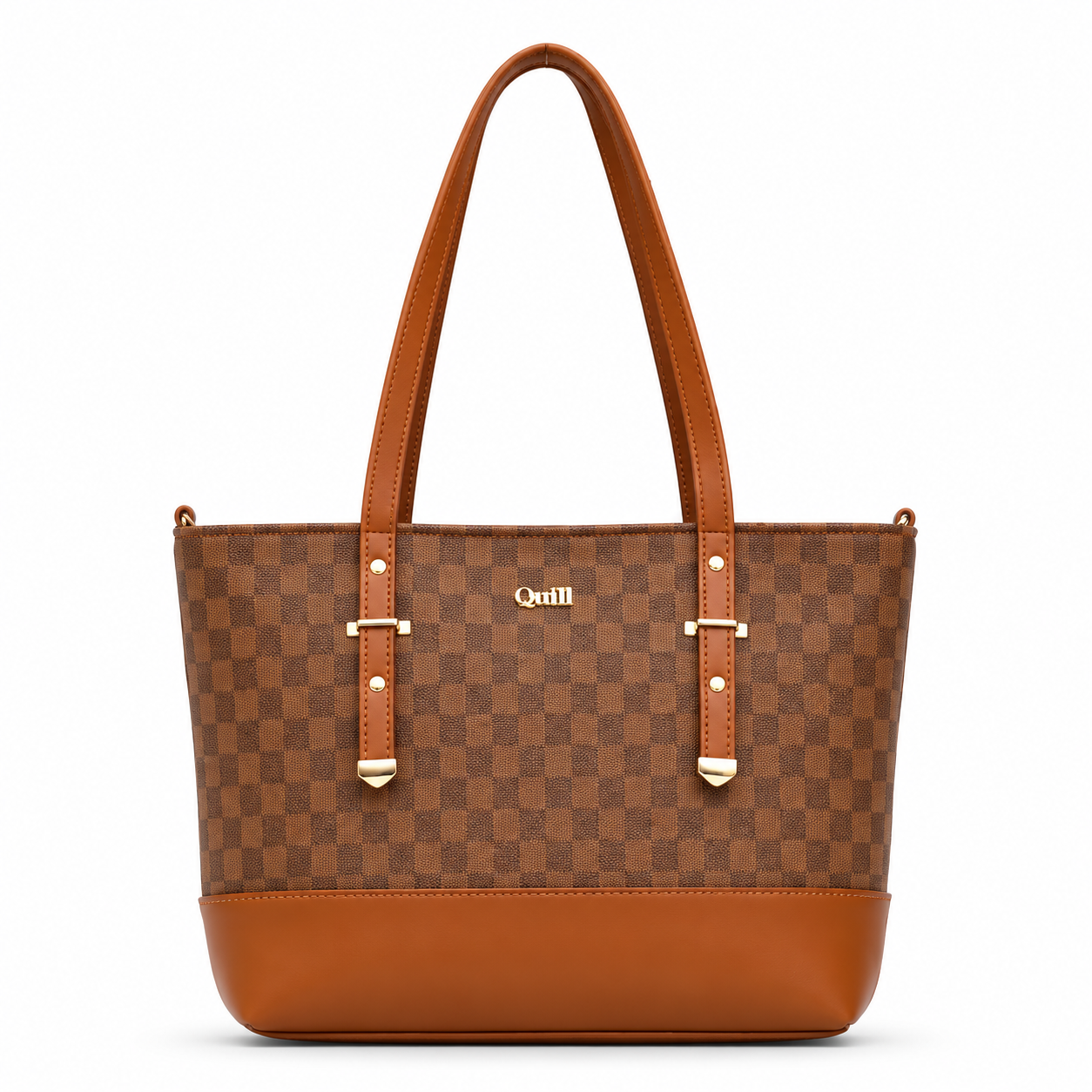 Premium Checkered Tote Shoulder Bag Camel