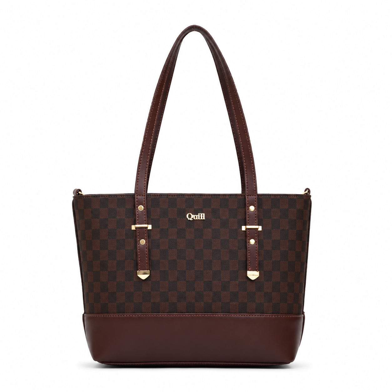 Premium Checkered Tote Shoulder Bag Brown