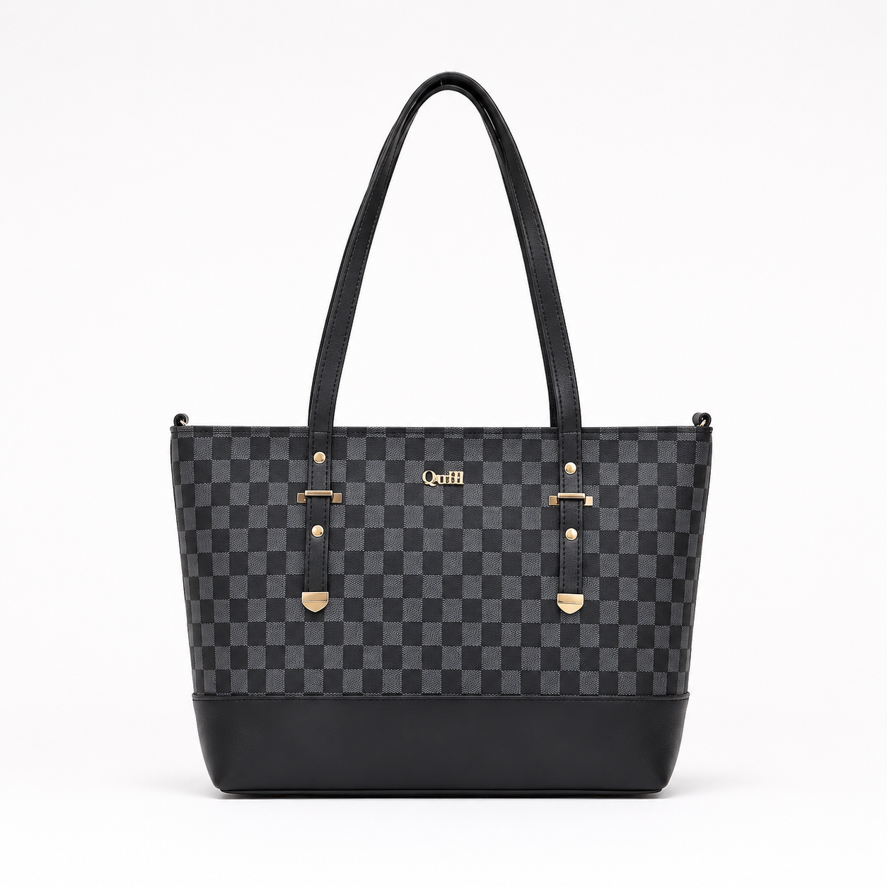 Premium Checkered Tote Shoulder Bag Black