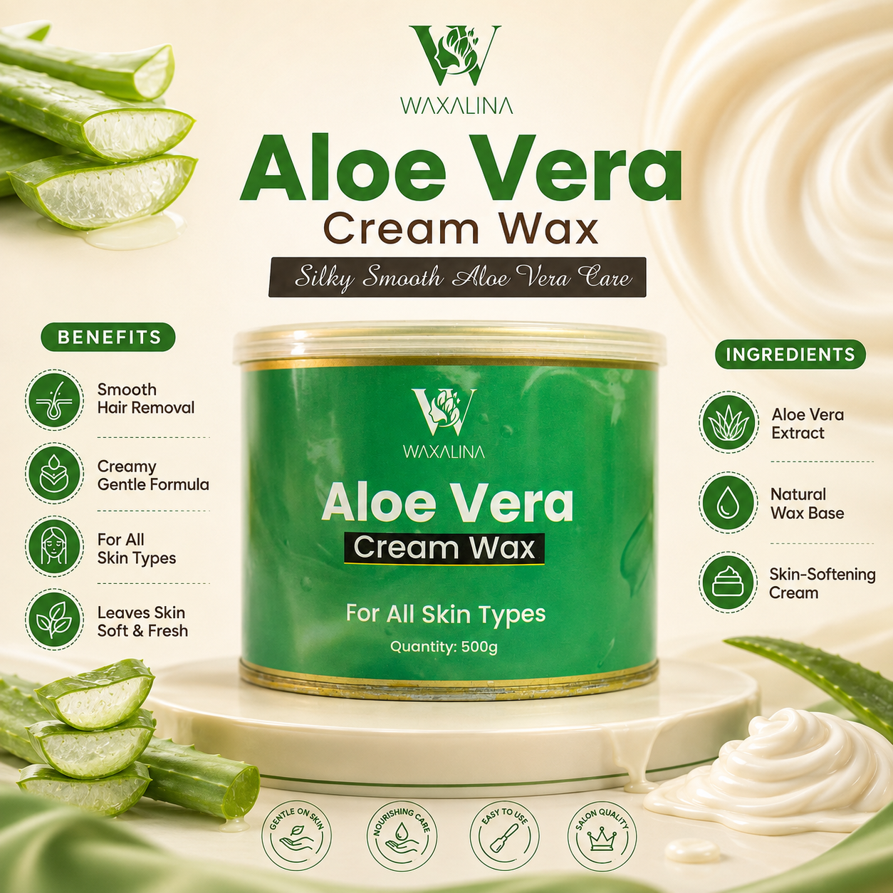 Buy 1 Aloe Vera Cream Wax (500g) and Get 2 FREE Gifts!