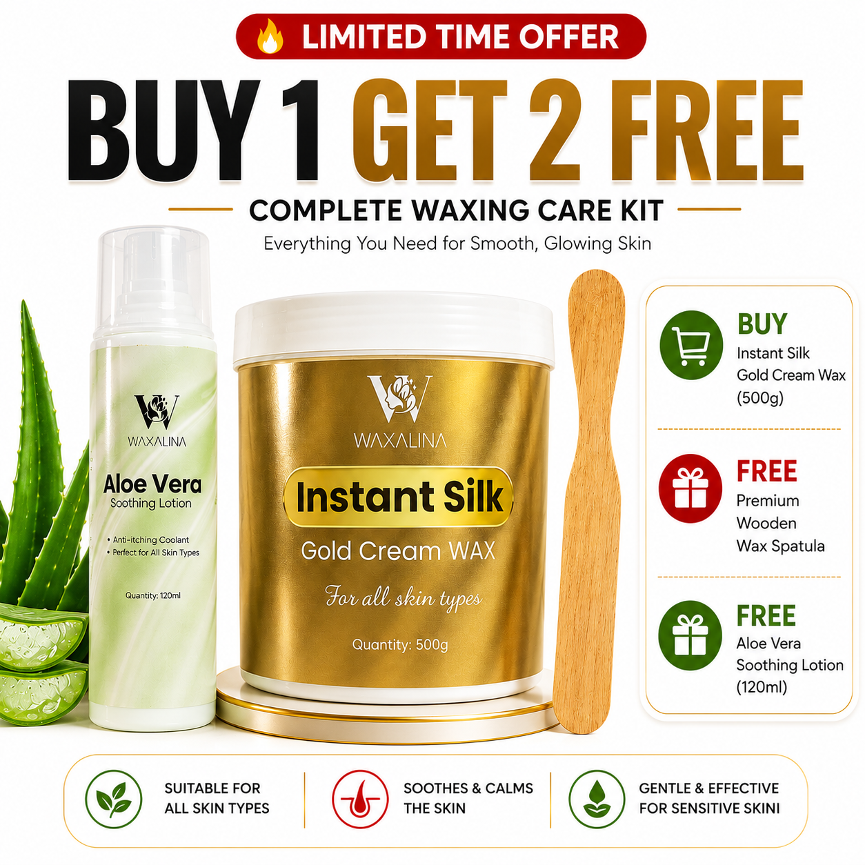 Instant Silk Gold Cream Wax Deal – Buy 1 Get 2 Free