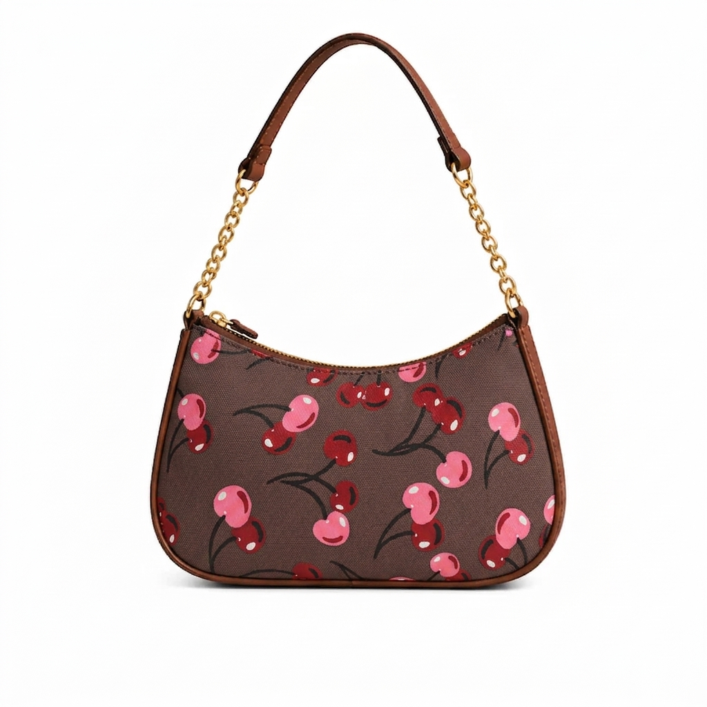 Brown Cherry Gold Chain Shoulder Bag