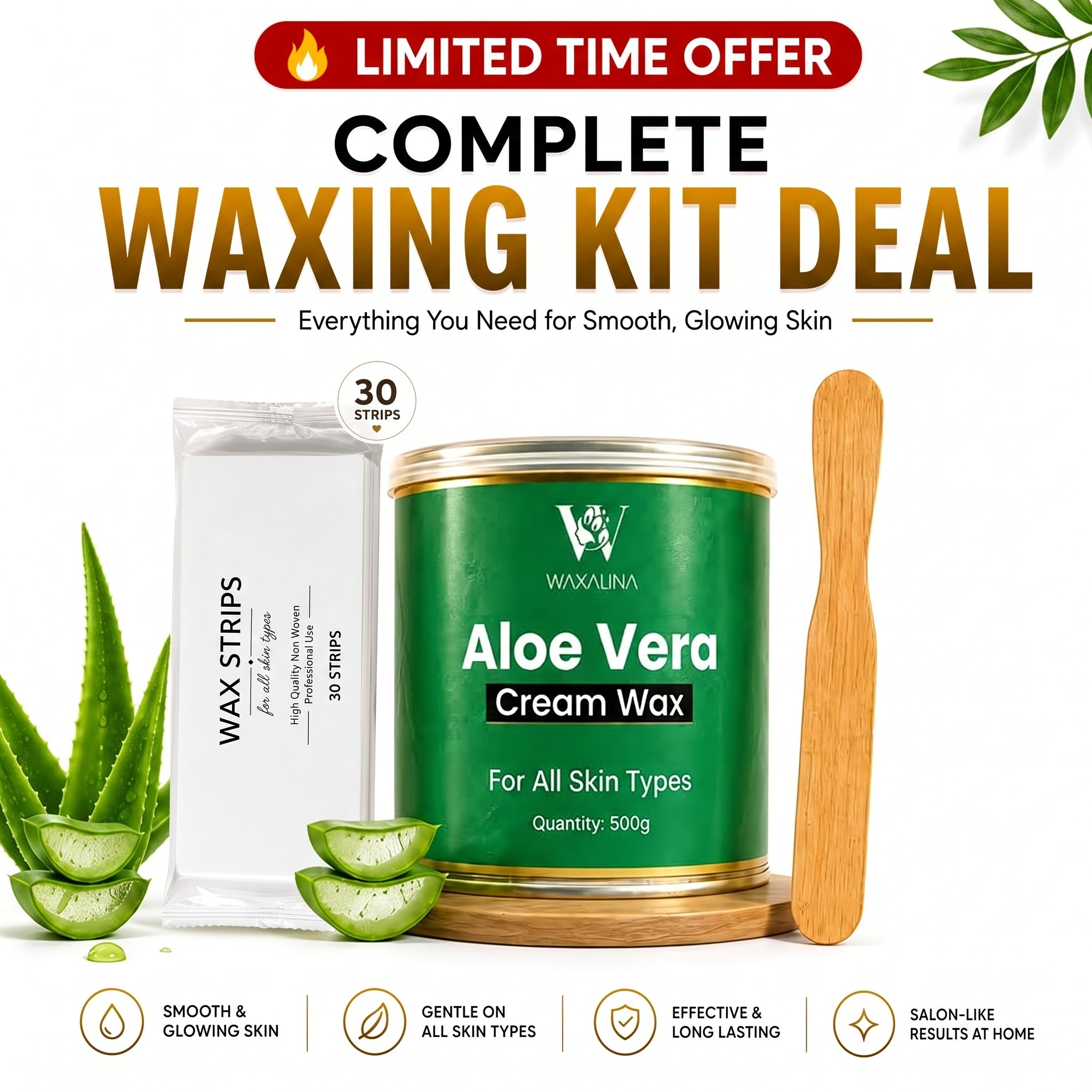 Buy 1 Aloe Vera wax and Get FREE Spatuala & Strip