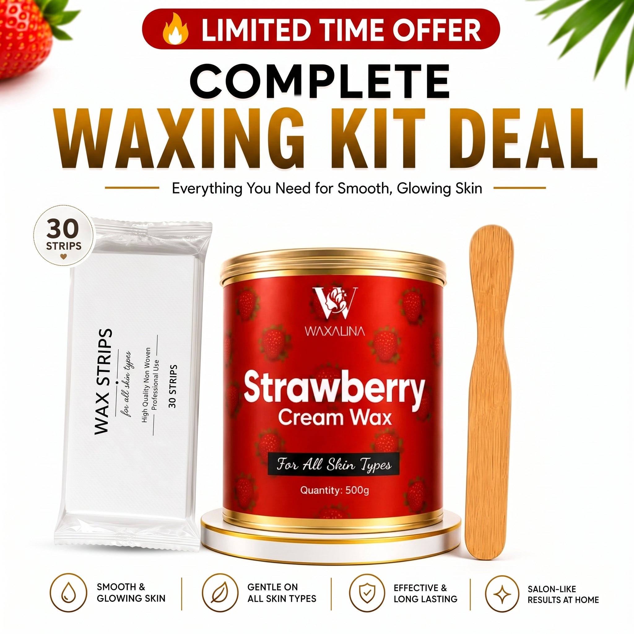 Buy 1 Strawberry wax and Get FREE Spatuala & Strip