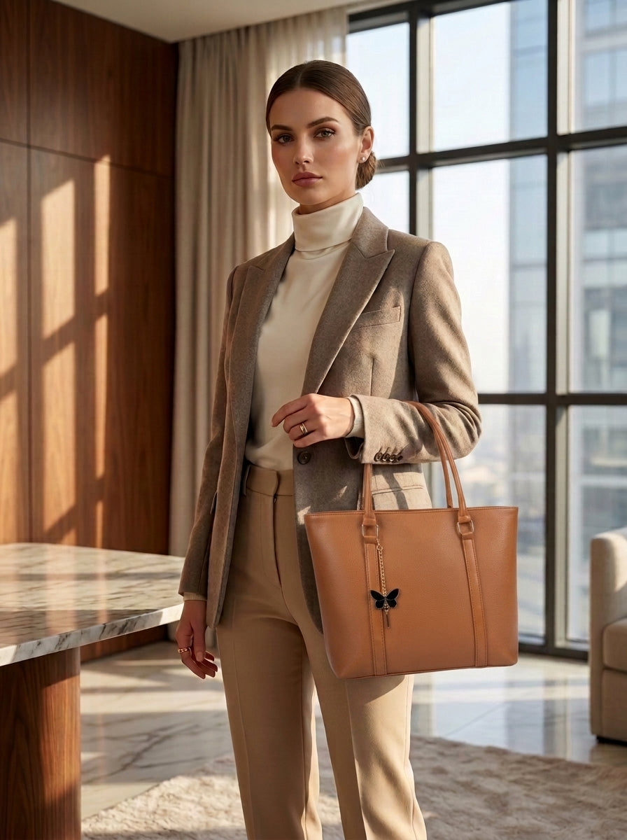 Butterfly Elegant Tote Bag Camel