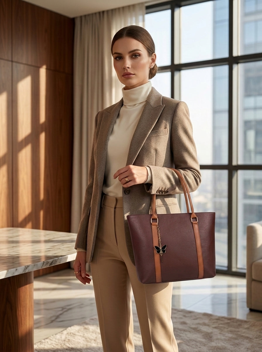 Butterfly Elegant Tote Bag Brown