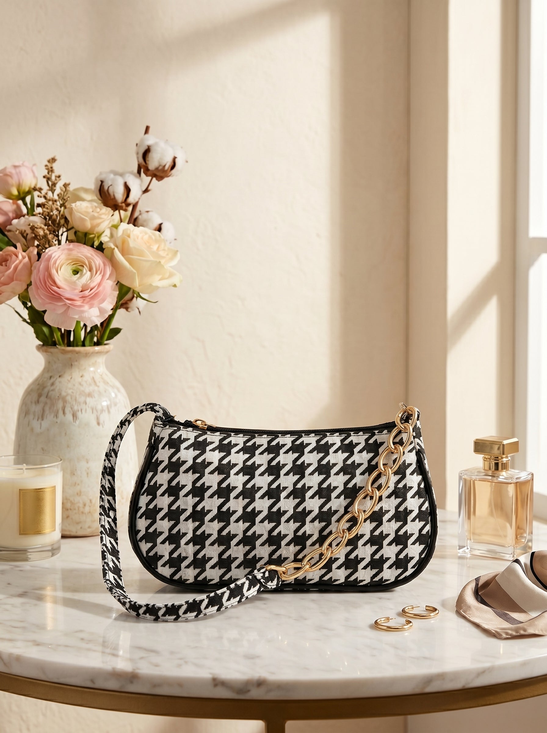Chic Bold Elegance Houndstooth Shoulder Bag