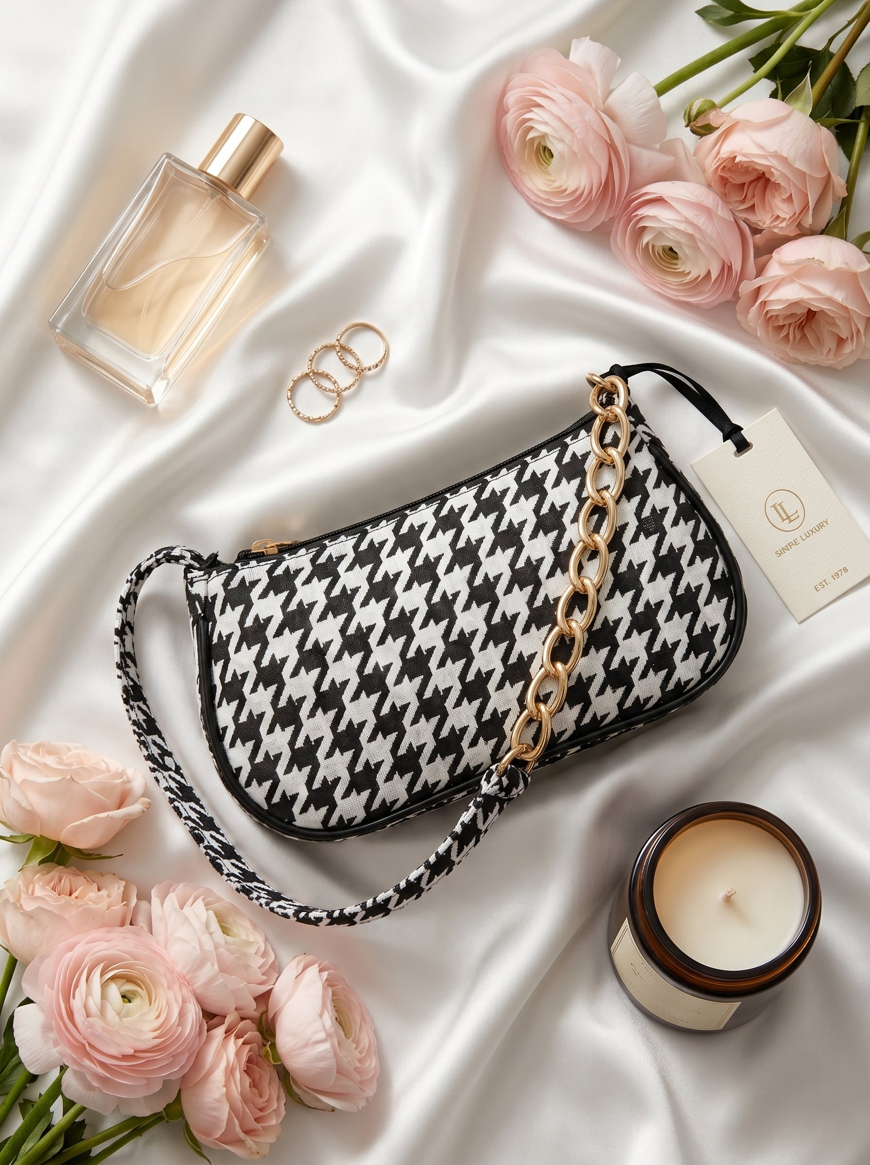 Chic Bold Elegance Houndstooth Shoulder Bag