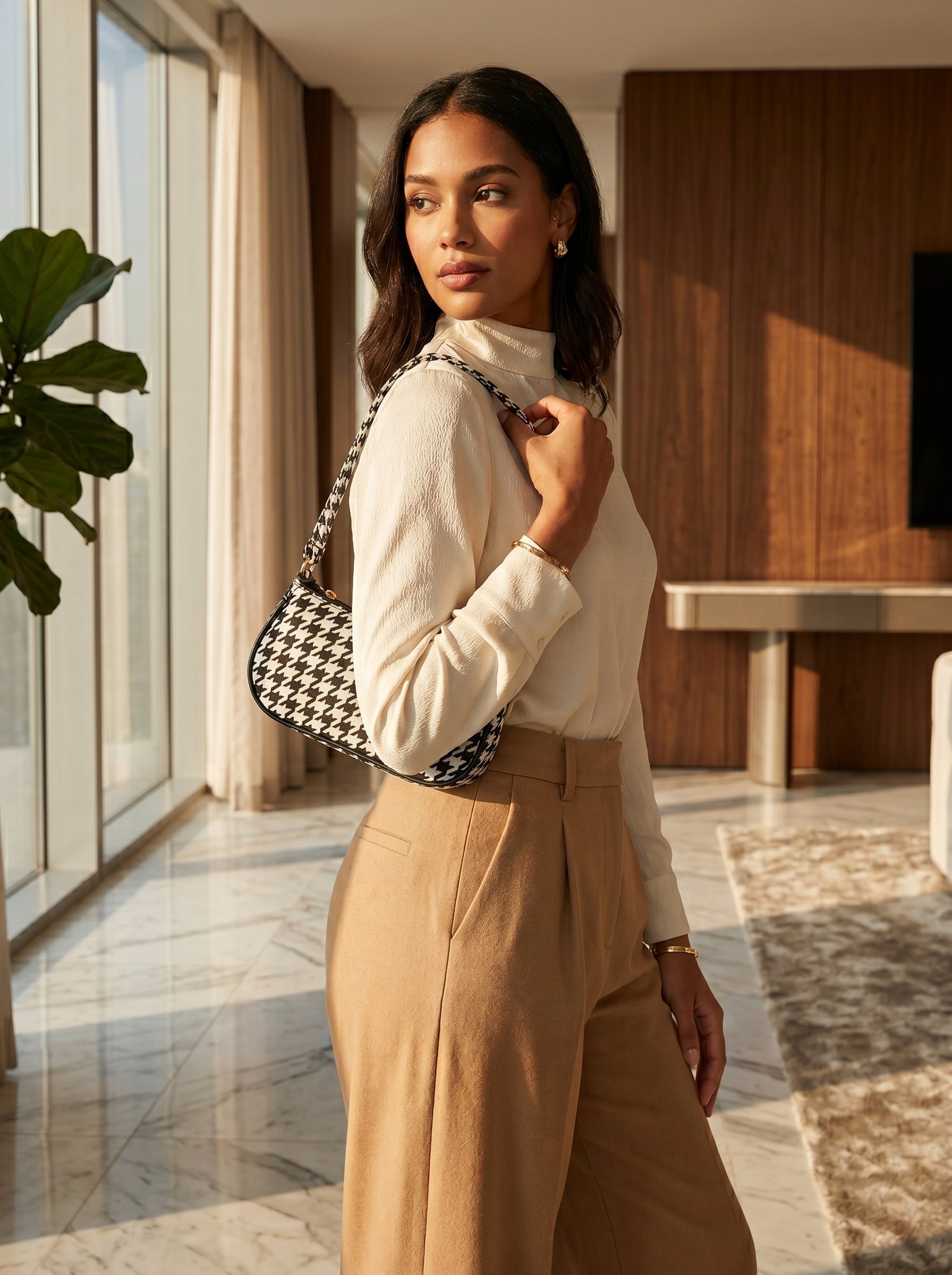 Chic Bold Elegance Houndstooth Shoulder Bag