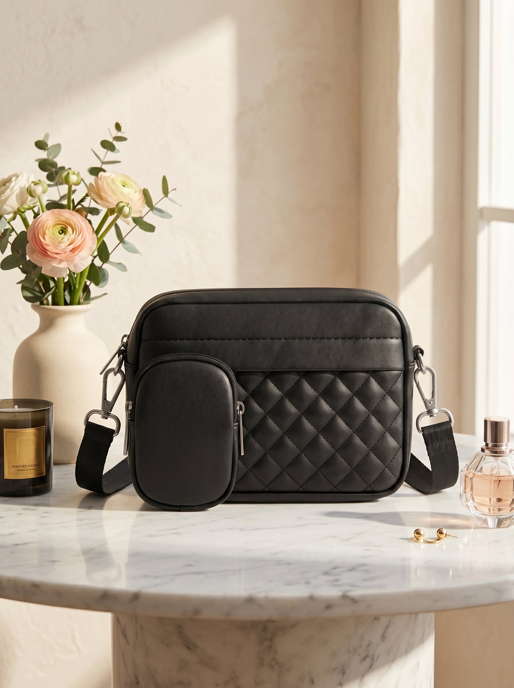 Quilted CrossBody Bag With Coin Pocket CAR9 Black