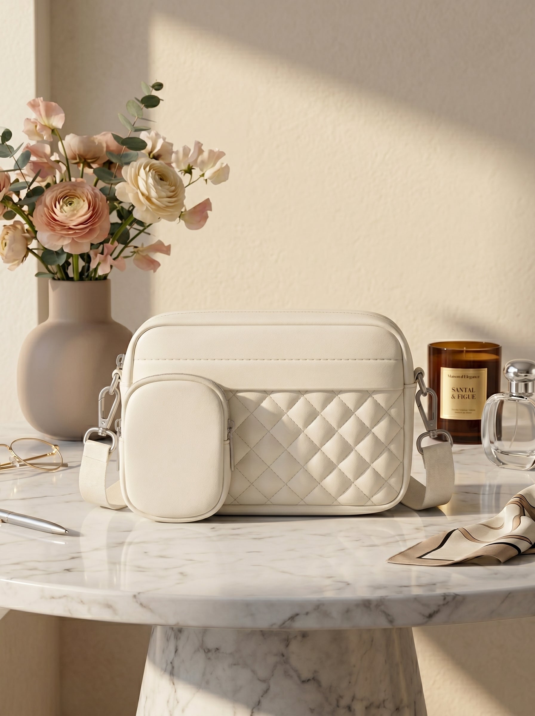 Quilted CrossBody Bag With Coin Pocket CAR9 White