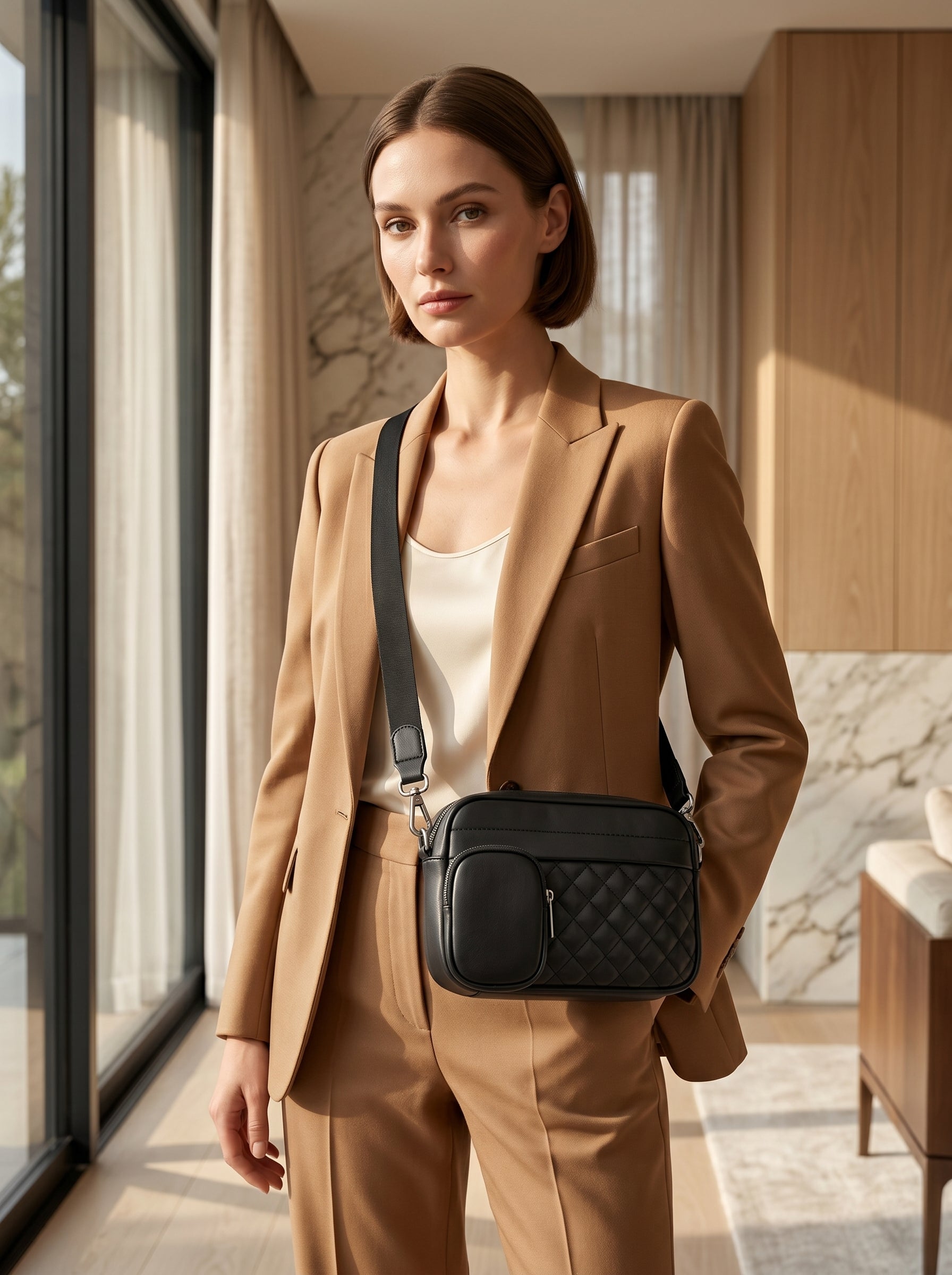 Quilted CrossBody Bag With Coin Pocket CAR9 Black