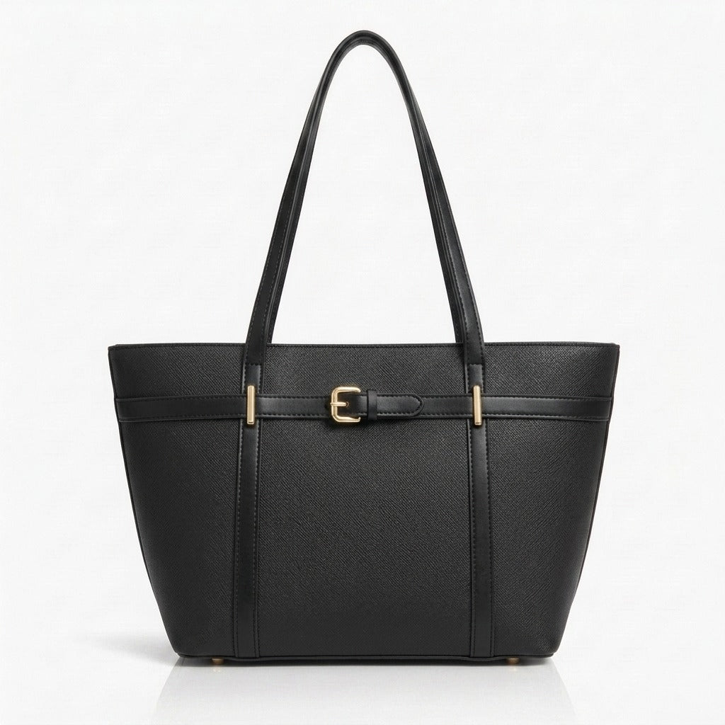 Elegant Buckle Tote Bag Black