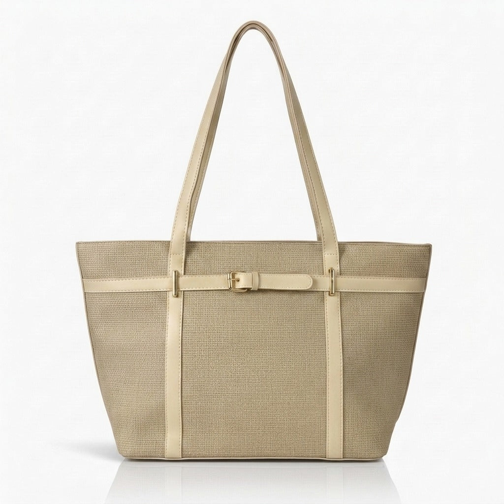 Elegant Buckle Tote Bag Beige