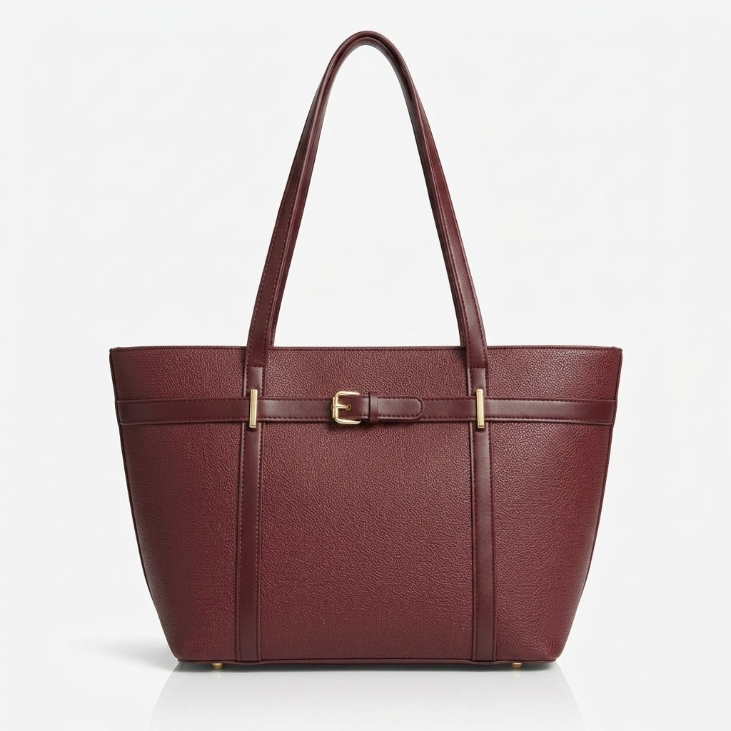 Elegant Buckle Tote Bag Maroon