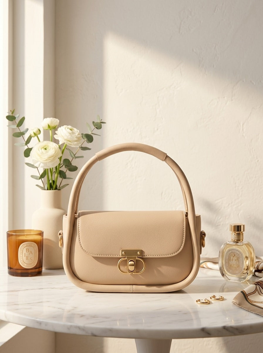 Elegant Flap Shoulder Bag Beige