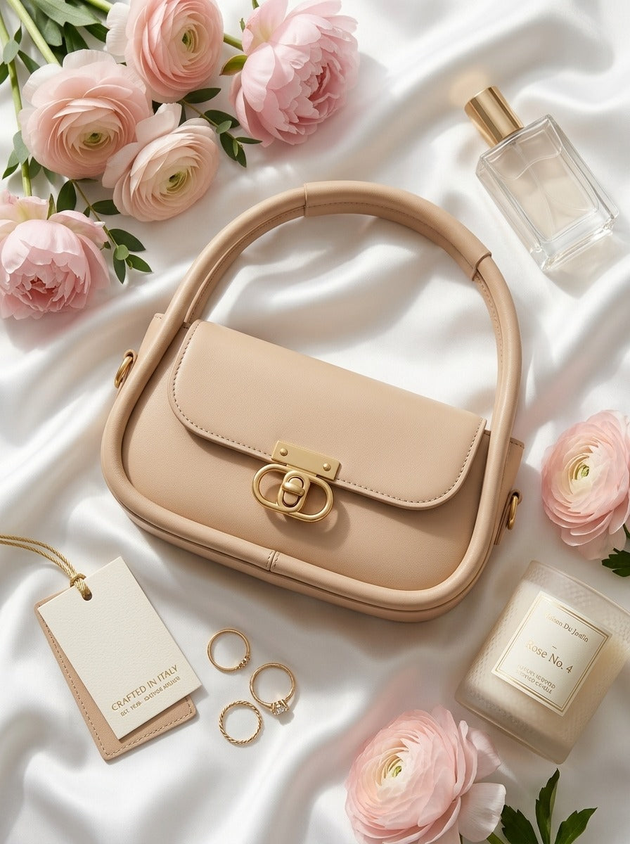 Elegant Flap Shoulder Bag Beige