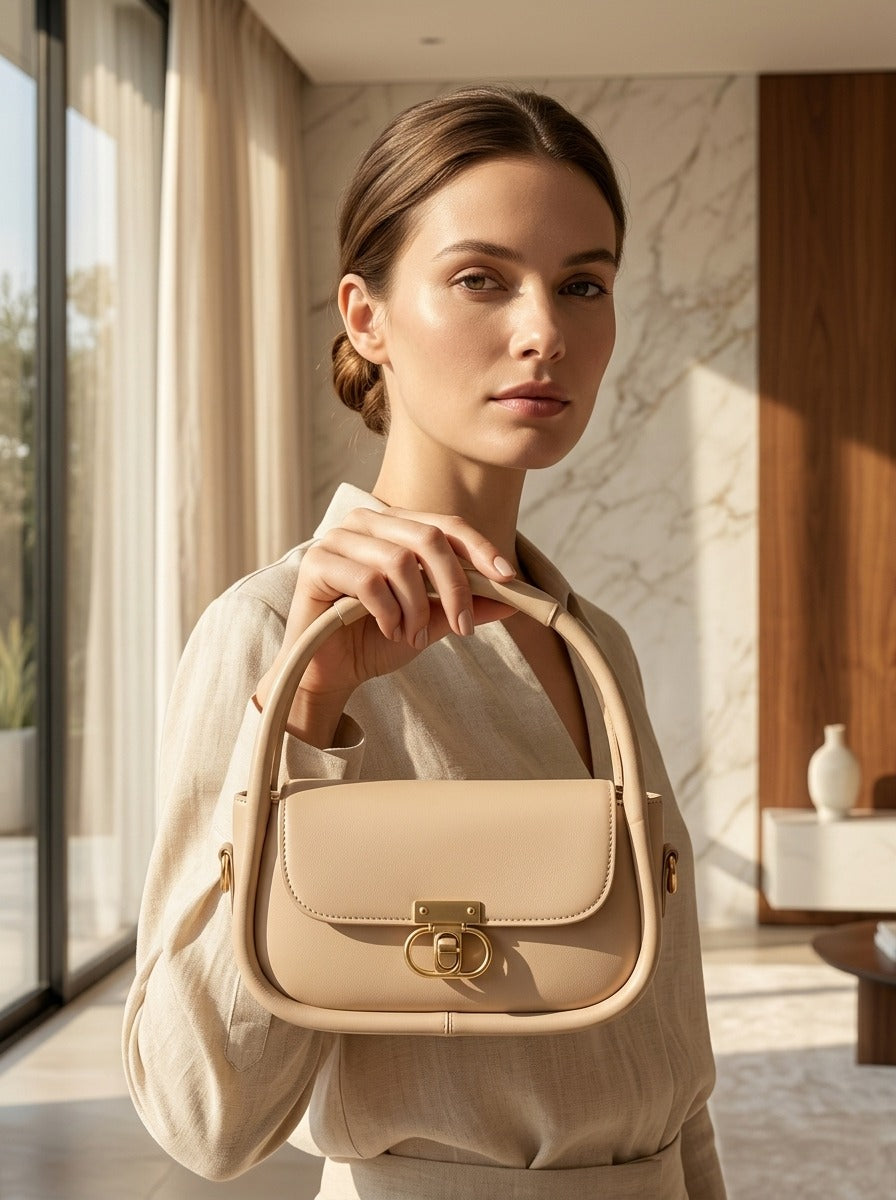 Elegant Flap Shoulder Bag Beige