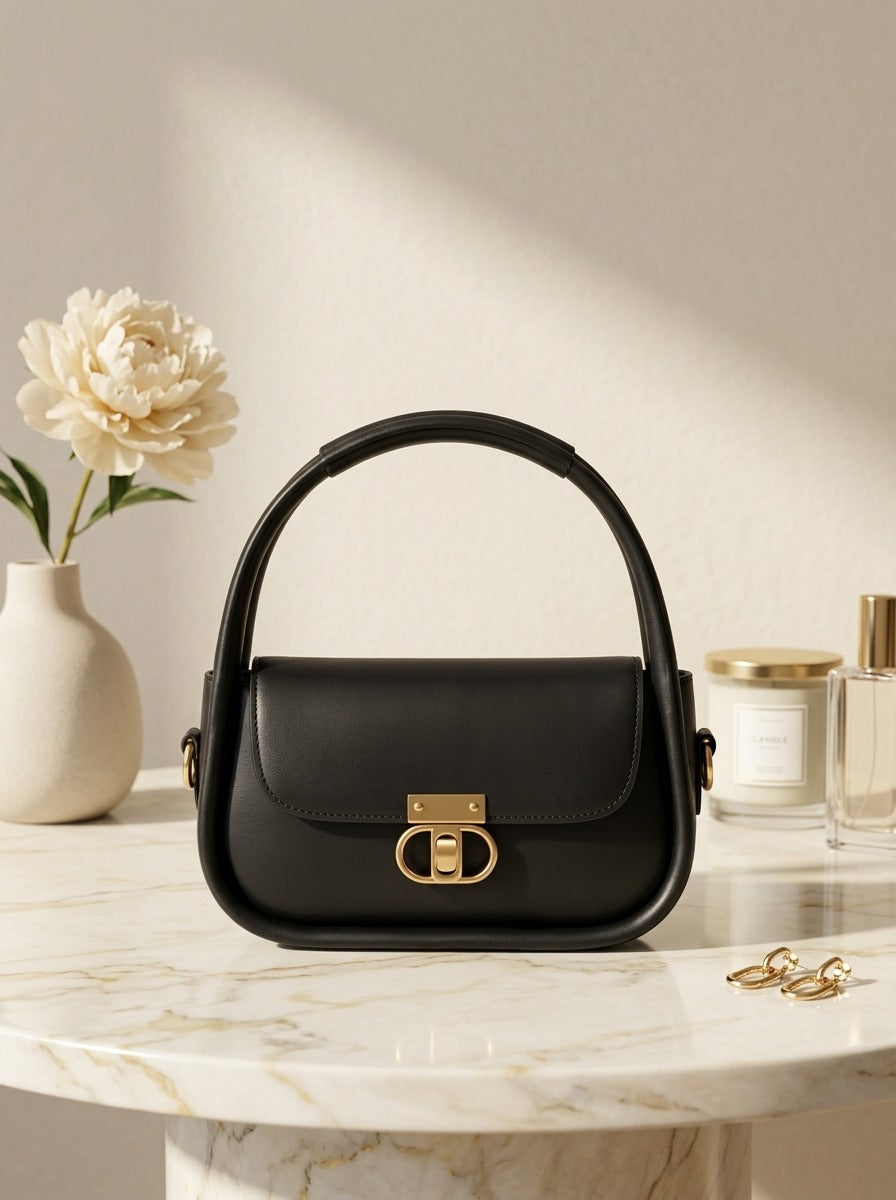 Elegant Flap Shoulder Bag Black