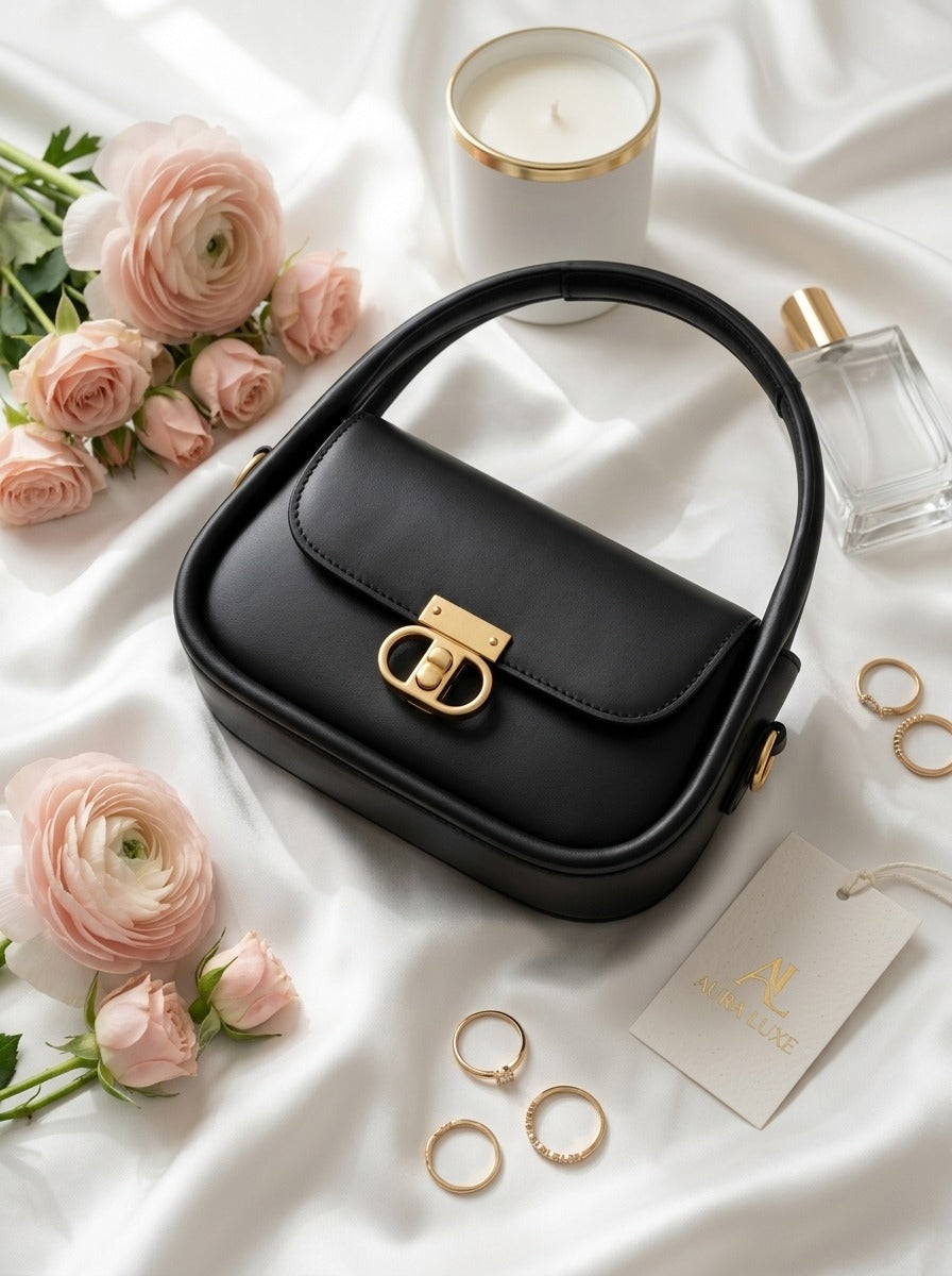 Elegant Flap Shoulder Bag Black