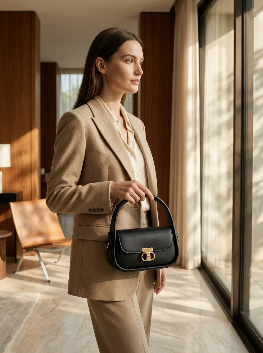 Elegant Flap Shoulder Bag Black