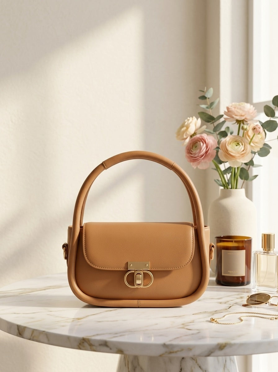Elegant Flap Shoulder Bag Camel
