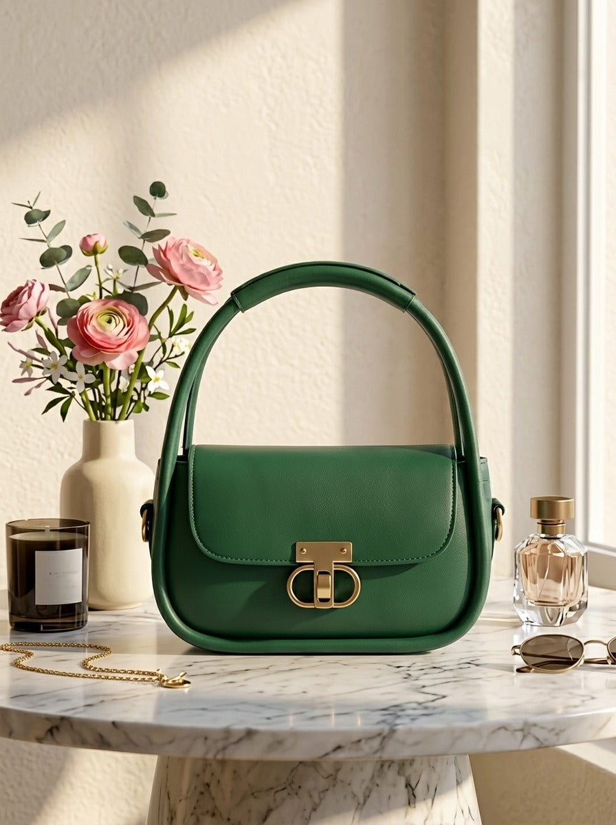 Elegant Flap Shoulder Bag Green