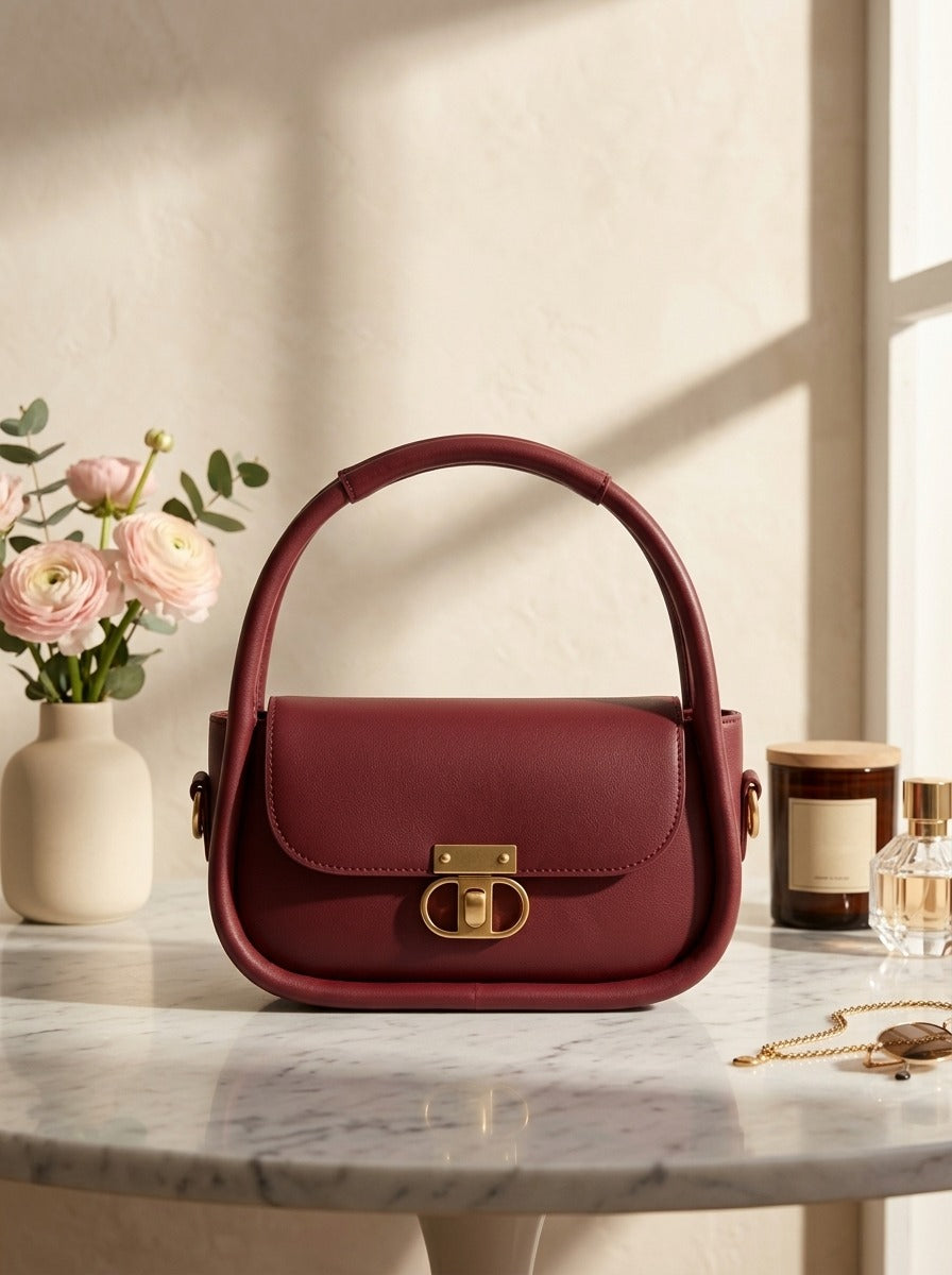 Elegant Flap Shoulder Bag Maroon